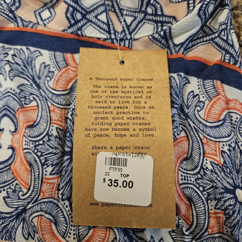 Paper Crane Womens Size Large Blue Pink Orange Floral Flowy Tank Top Blouse NWT - Picture 4 of 7